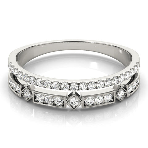 White gold Pavé Round Diamond Channel Set Dual Band with Prong Setting 2
