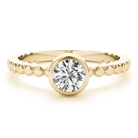 Yellow gold Bezel Set Round Solitaire Beaded Band Ring