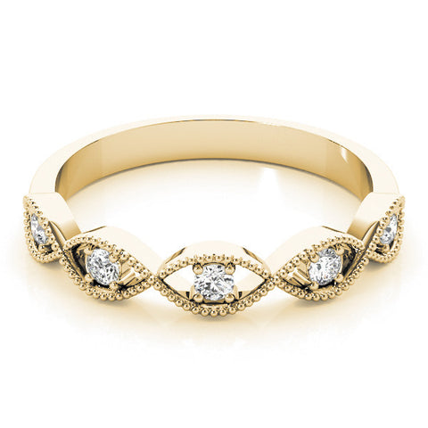 Yellow gold Milgrain Marquise Diamond Band with Round Cut Stones and Bezel Setting 2