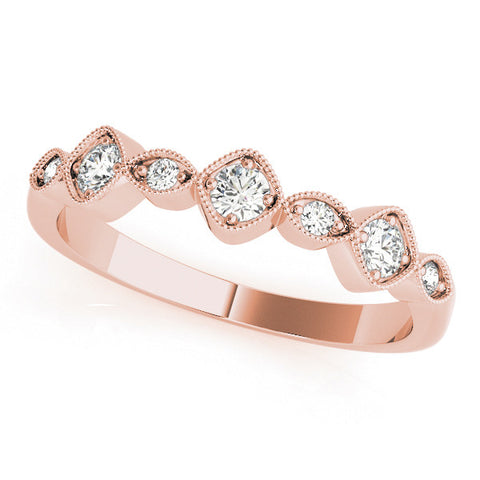 Rose gold Milgrain Bezel Set Round and Marquise Diamond Half Eternity Band 1