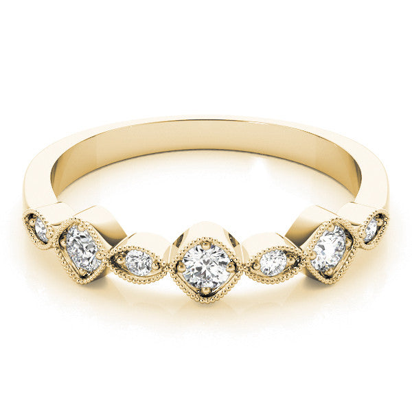 Yellow gold Milgrain Bezel Set Round and Marquise Diamond Half Eternity Band 2