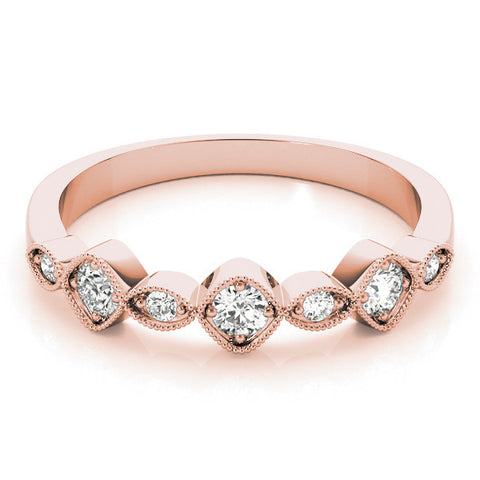 Rose gold Milgrain Bezel Set Round and Marquise Diamond Half Eternity Band 2