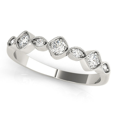 White gold Milgrain Bezel Set Round and Marquise Diamond Half Eternity Band 1