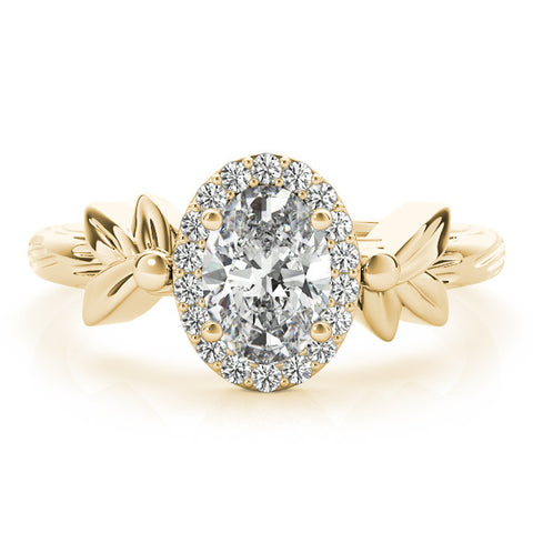 Yellow gold Oval Halo Diamond Floral Band with Four-Prong Setting