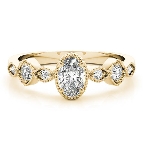 Yellow gold Oval Cut Diamond Milgrain Marquise Band with Prong Setting