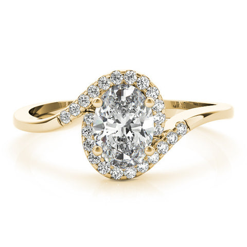 Yellow gold Oval Halo Twist Band with Four-Prong Setting