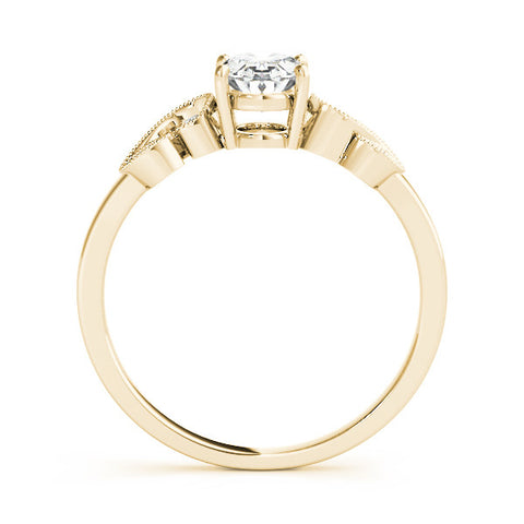 Yellow gold Oval Solitaire Milgrain Leaf Band with Prong Setting
