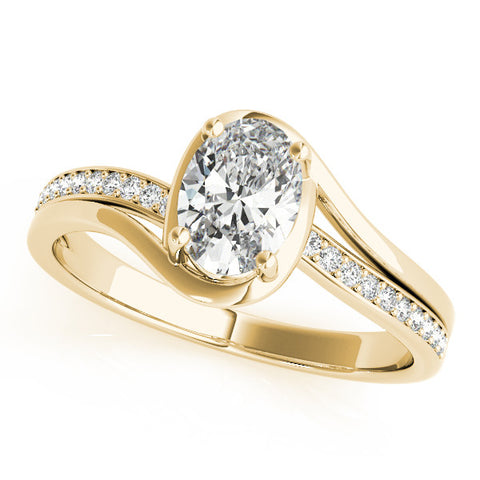 Yellow gold Oval Solitaire Diamond Ring with Split Shank and Prong Setting