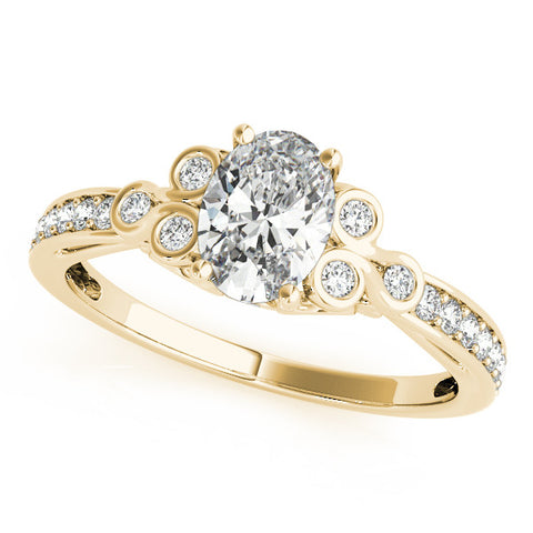 Yellow gold Oval Diamond Bezel and Prong Setting with Pave Band