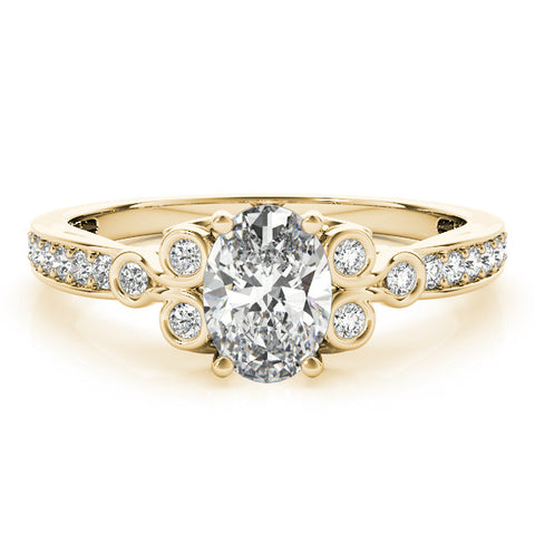 Yellow gold Oval Diamond Bezel and Prong Setting with Pave Band