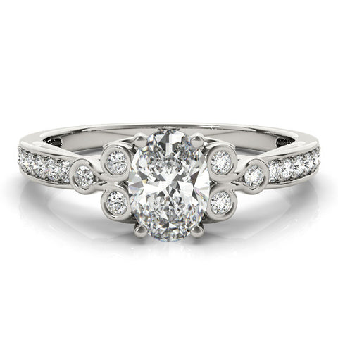 White gold Oval Diamond Bezel and Prong Setting with Pave Band