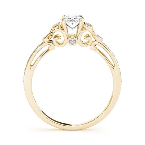 Yellow gold Oval Diamond Bezel and Prong Setting with Pave Band