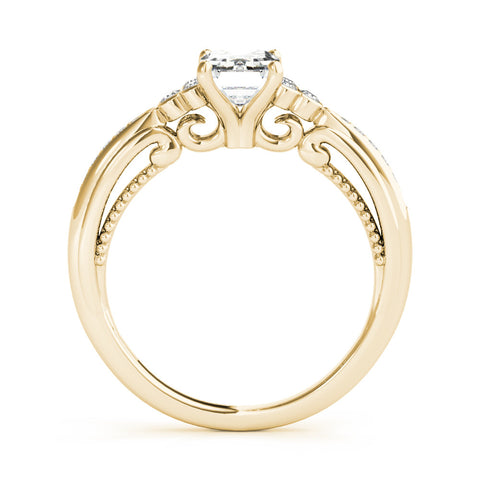 Yellow gold Emerald Cut Diamond Solitaire with Pavé Band and Four-Prong Setting