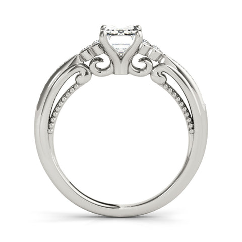 White gold Emerald Cut Diamond Solitaire with Pavé Band and Four-Prong Setting
