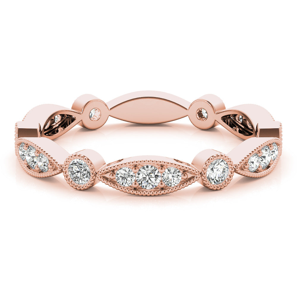 Rose gold Milgrain Marquise and Round Diamond Eternity Band with Bezel Setting 2