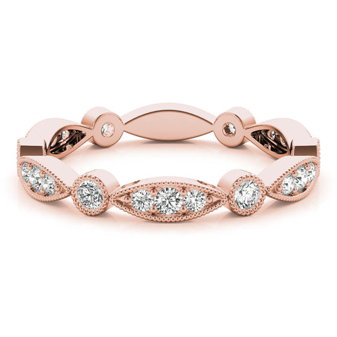 Rose gold Milgrain Marquise and Round Diamond Eternity Band with Bezel Setting 2