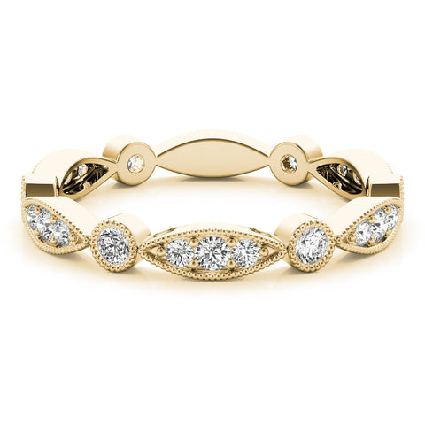 Yellow gold Milgrain Marquise and Round Diamond Eternity Band with Bezel Setting 2