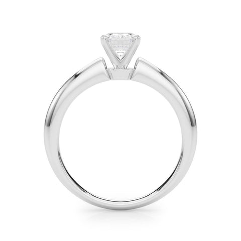 White gold Emerald Solitaire Diamond Ring with Six-Prong Setting on a Classic Band