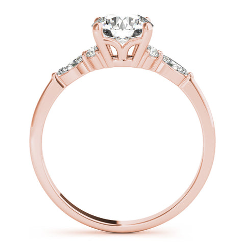 Rose gold Round Brilliant Diamond Solitaire Ring with Pear Side Stones and Four-Prong Setting