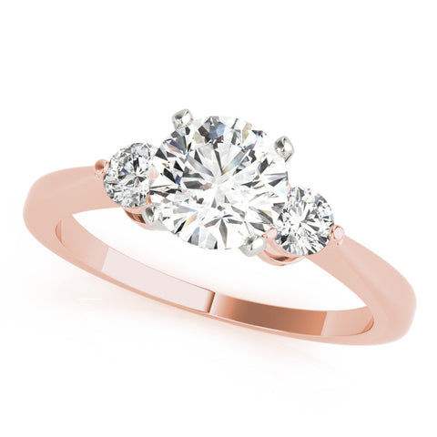 Rose gold Three-Stone Round Solitaire Ring with Tapered Band and Four-Prong Setting