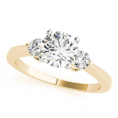 Yellow gold Three-Stone Round Solitaire Ring with Tapered Band and Four-Prong Setting