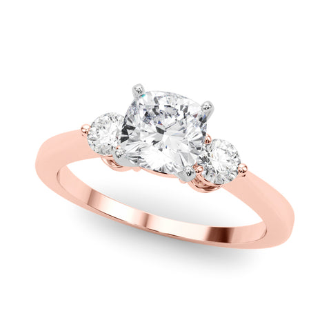 Rose gold Three-Stone Cushion Solitaire Ring with Tapered Band and Four-Prong Setting