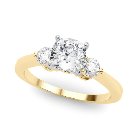 Yellow gold Three-Stone Cushion Solitaire Ring with Tapered Band and Four-Prong Setting