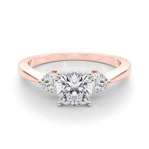 Rose gold Three-Stone Cushion Solitaire Ring with Tapered Band and Four-Prong Setting