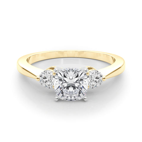 Yellow gold Three-Stone Cushion Solitaire Ring with Tapered Band and Four-Prong Setting