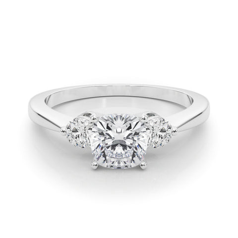 White gold Three-Stone Cushion Solitaire Ring with Tapered Band and Four-Prong Setting