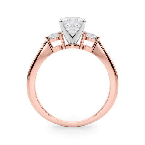 Rose gold Three-Stone Cushion Solitaire Ring with Tapered Band and Four-Prong Setting