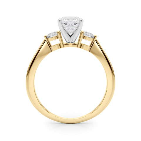 Yellow gold Three-Stone Cushion Solitaire Ring with Tapered Band and Four-Prong Setting