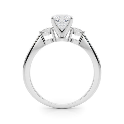 White gold Three-Stone Cushion Solitaire Ring with Tapered Band and Four-Prong Setting