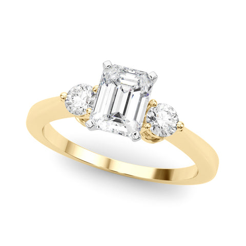 Yellow gold Three-Stone Emerald Solitaire Ring with Tapered Band and Four-Prong Setting