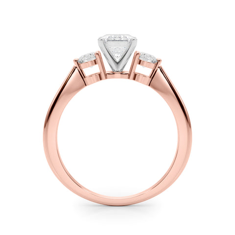 Rose gold Three-Stone Emerald Solitaire Ring with Tapered Band and Four-Prong Setting