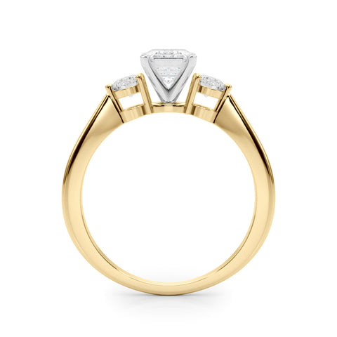 Yellow gold Three-Stone Emerald Solitaire Ring with Tapered Band and Four-Prong Setting