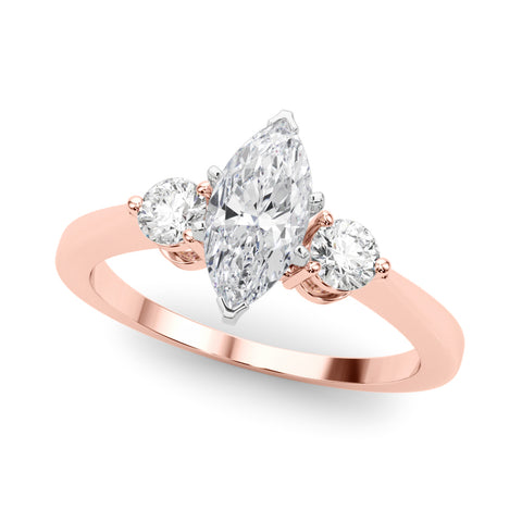 Rose gold Three-Stone Marquise Solitaire Ring with Tapered Band and Four-Prong Setting