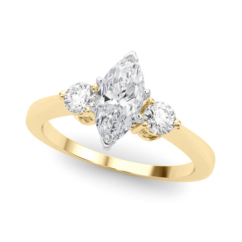 Yellow gold Three-Stone Marquise Solitaire Ring with Tapered Band and Four-Prong Setting