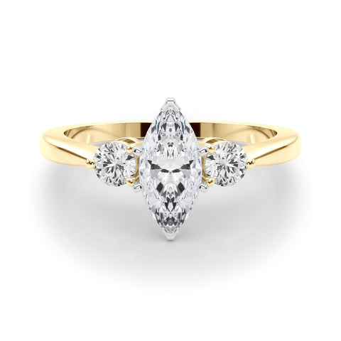 Yellow gold Three-Stone Marquise Solitaire Ring with Tapered Band and Four-Prong Setting