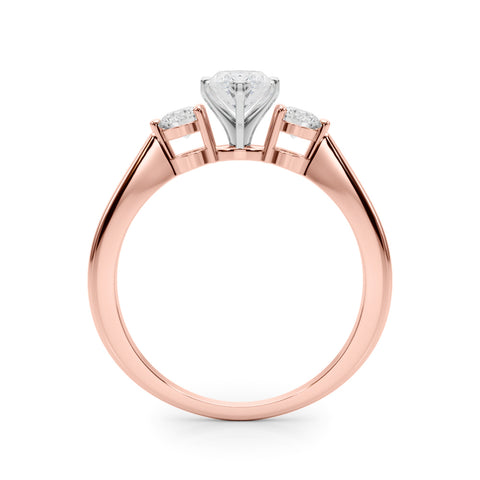 Rose gold Three-Stone Marquise Solitaire Ring with Tapered Band and Four-Prong Setting