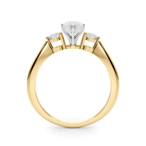 Yellow gold Three-Stone Marquise Solitaire Ring with Tapered Band and Four-Prong Setting