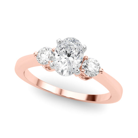 Rose gold Three-Stone Oval Solitaire Ring with Tapered Band and Four-Prong Setting