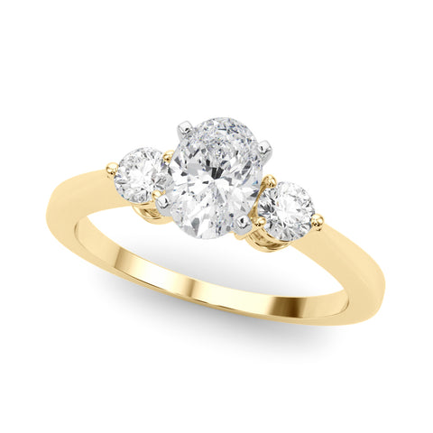 Yellow gold Three-Stone Oval Solitaire Ring with Tapered Band and Four-Prong Setting