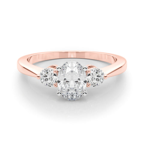 Rose gold Three-Stone Oval Solitaire Ring with Tapered Band and Four-Prong Setting