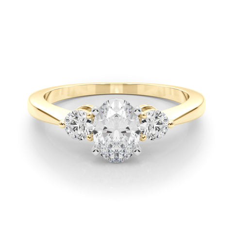 Yellow gold Three-Stone Oval Solitaire Ring with Tapered Band and Four-Prong Setting