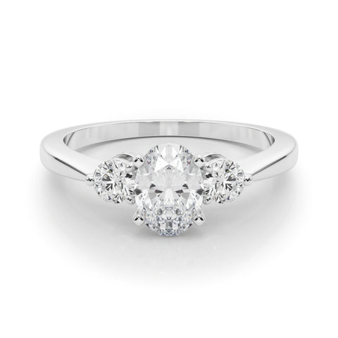 White gold Three-Stone Oval Solitaire Ring with Tapered Band and Four-Prong Setting