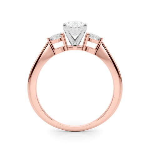 Rose gold Three-Stone Oval Solitaire Ring with Tapered Band and Four-Prong Setting