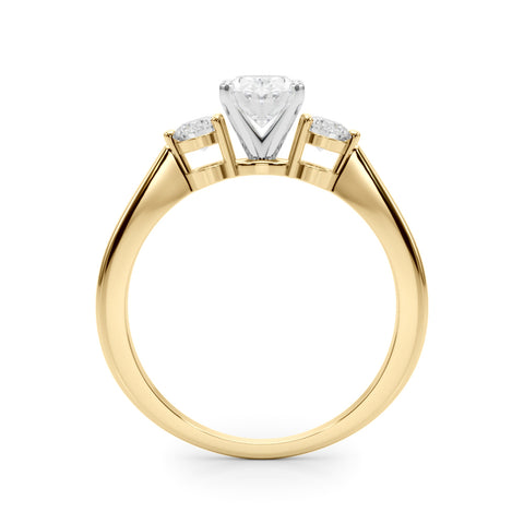 Yellow gold Three-Stone Oval Solitaire Ring with Tapered Band and Four-Prong Setting