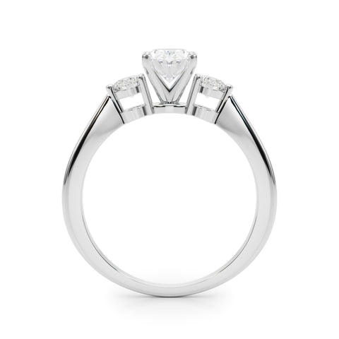 White gold Three-Stone Oval Solitaire Ring with Tapered Band and Four-Prong Setting