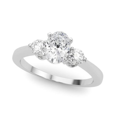 White gold Three-Stone Oval Solitaire Ring with Tapered Band and Four-Prong Setting